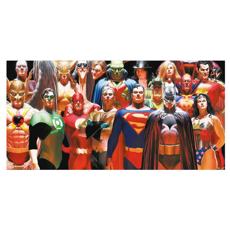 Póster panorámico de la Liga de la Justicia de DC Comics con varios superhéroes