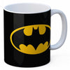 Taza negra de Batman DC Comics con logo amarillo y asa blanca