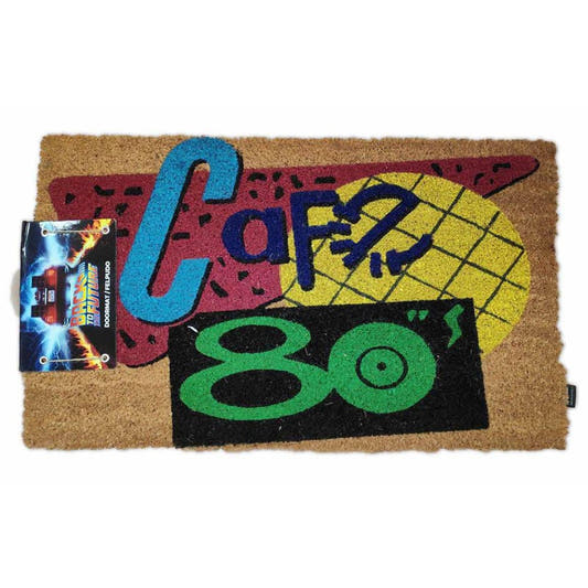 Felpudo café de Regreso al Futuro con diseño ochentero