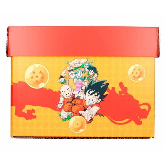 Caja plegable Dragon Ball amarilla y naranja con personajes