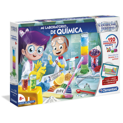 Mi Laboratorio de Química Clementoni con tubos, pipetas y gafas de seguridad