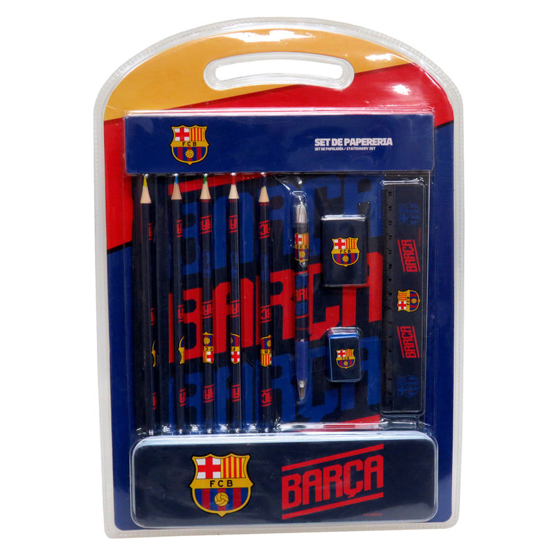 Set de papelería FC Barcelona con estuche azul y granate