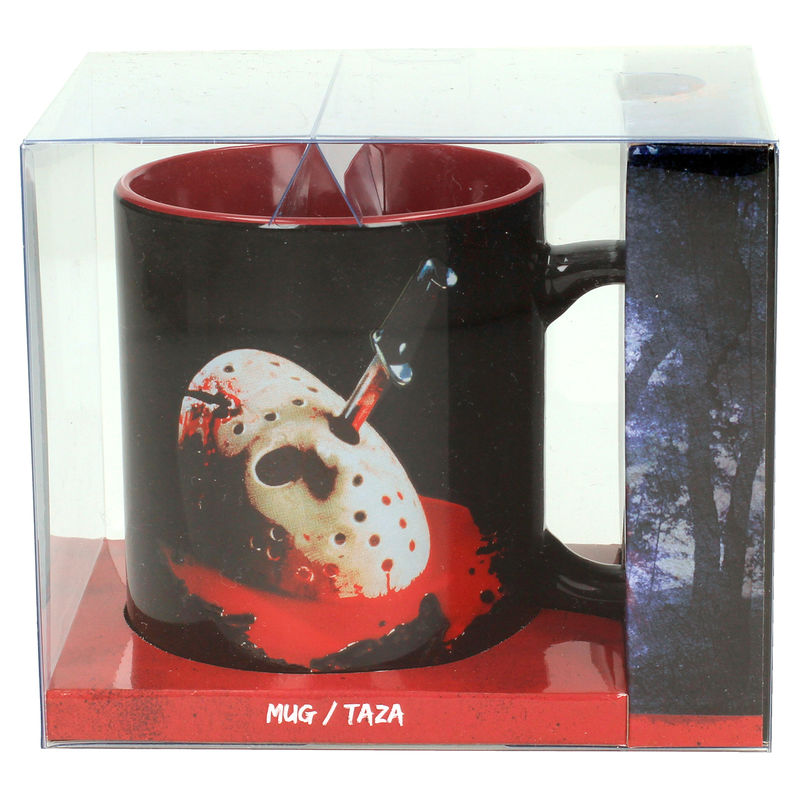 Taza negra de cerámica de Viernes 13 con máscara y detalles rojos - 2