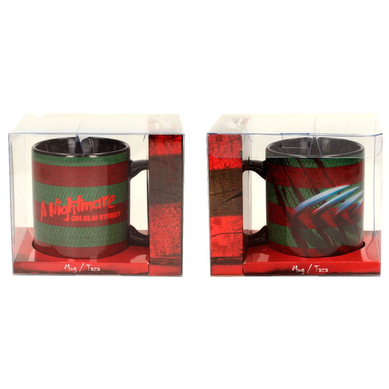 Taza de cerámica de Freddy de Pesadilla en Elm Street con diseño rojo y verde