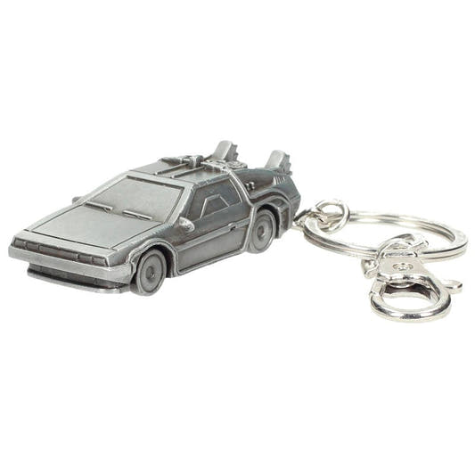 Llavero 3D metálico con forma de DeLorean de Regreso al Futuro