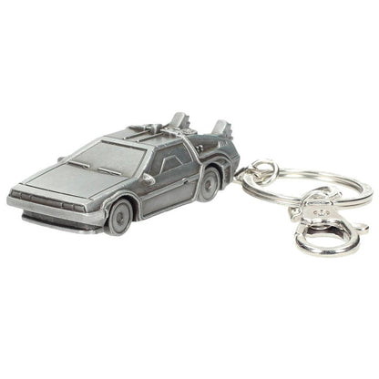 Llavero 3D metálico con forma de DeLorean de Regreso al Futuro