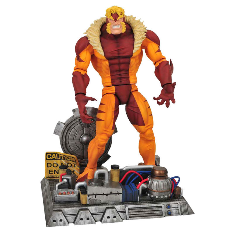 Figura articulada de Dientes de Sable de X-Men sobre base industrial