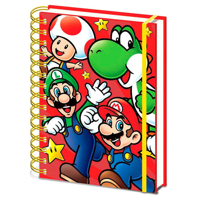 Cuaderno A5 Super Mario Bros con Mario, Luigi, Yoshi y Toad