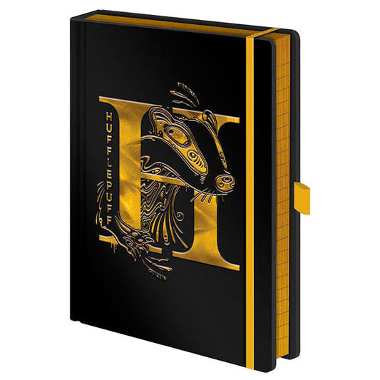 Cuaderno A5 negro de Hufflepuff Harry Potter con diseño dorado