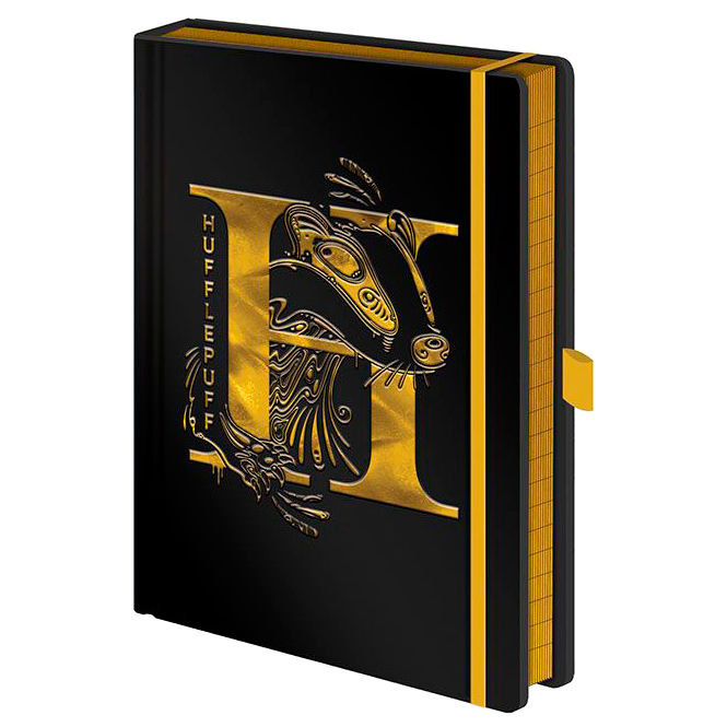 Cuaderno A5 negro de Hufflepuff Harry Potter con diseño dorado