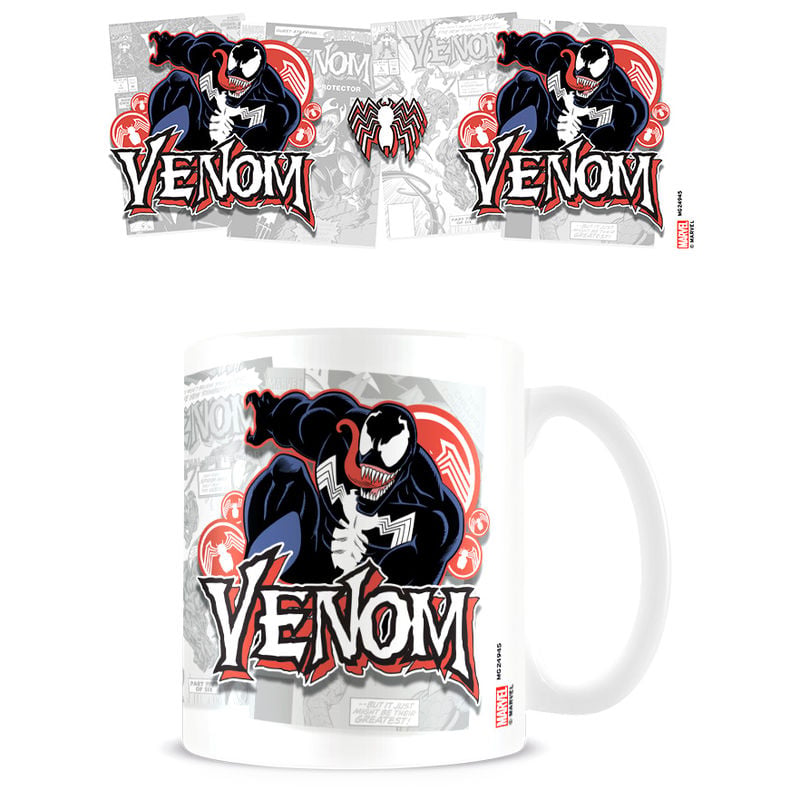 Taza de cerámica Venom Marvel con diseño en negro, blanco, gris y rojo