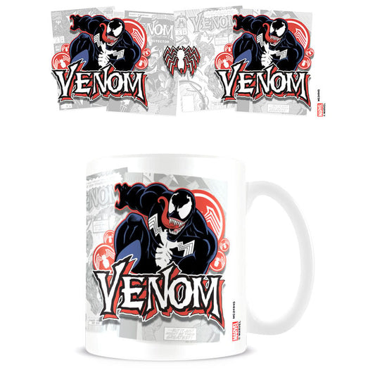 Taza de cerámica Venom Marvel con diseño en negro, blanco, gris y rojo