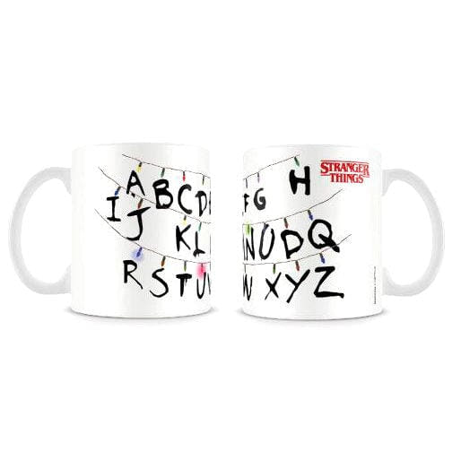 Taza de cerámica Stranger Things con abecedario y luces de colores