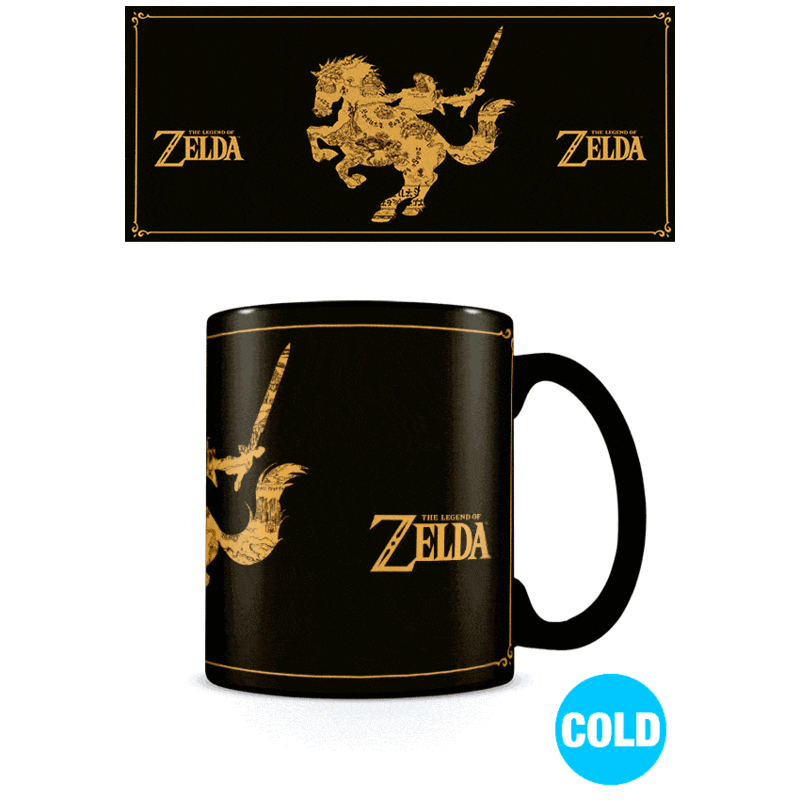Taza térmica negra de The Legend of Zelda con detalles dorados