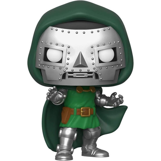 Figura Funko POP! de Doctor Doom con armadura plateada y capa verde