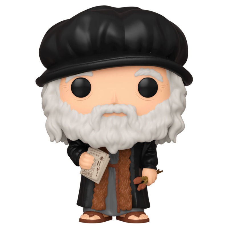 Figura Funko POP! de Leonardo Da Vinci con barba y sombrero negro