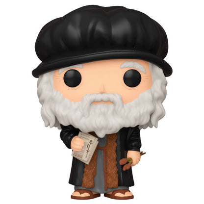 Figura Funko POP! de Leonardo Da Vinci con barba y sombrero negro