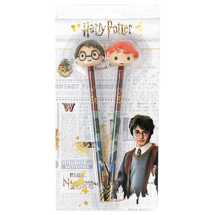 Blíster con dos lápices Harry Potter y gomas 3D