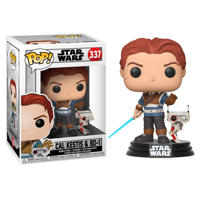 Figura Funko POP! de un Jedi de Star Wars con sable azul y droide - 2