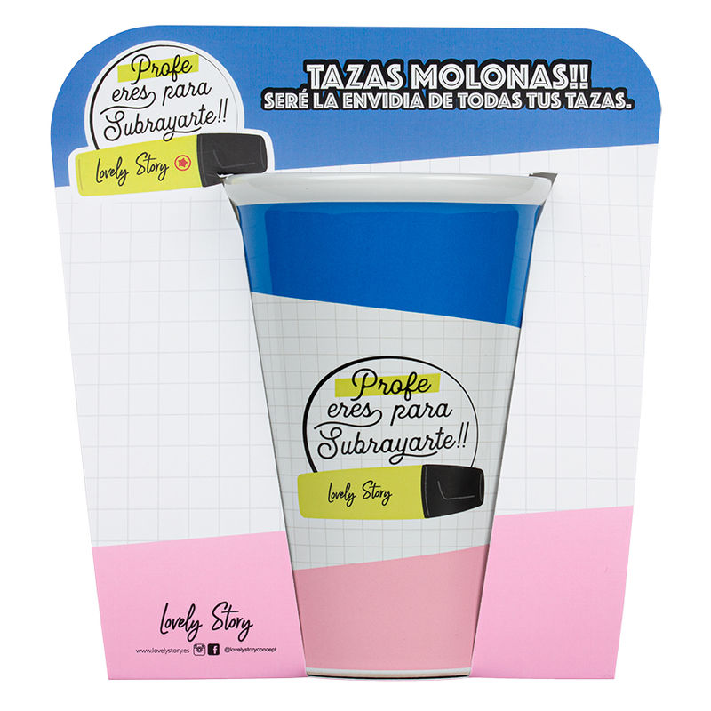 Taza de cerámica LOVELY STORY para profe, con diseño escolar azul y rosa - 2