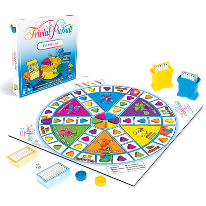 Juego de mesa Trivial Pursuit Familia de Hasbro con tablero, tarjetas y fichas