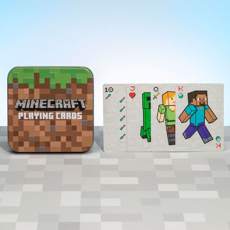 Baraja de cartas Minecraft Paladone con caja metálica pixelada - 3