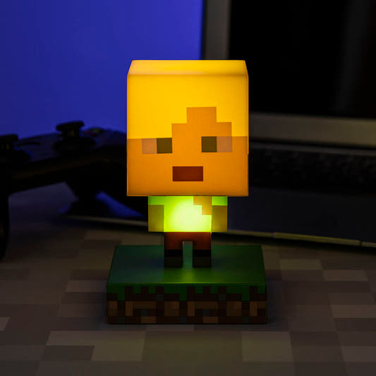 Lámpara pixelada de Alex de Minecraft sobre una base de hierba y tierra - 2