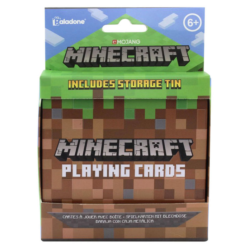 Baraja de cartas Minecraft Paladone con caja metálica pixelada