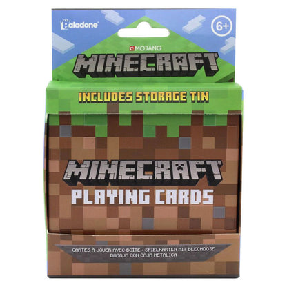 Baraja de cartas Minecraft Paladone con caja metálica pixelada