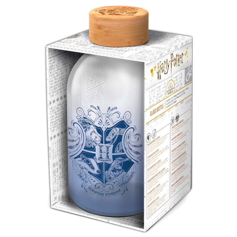 Botella de cristal Harry Potter de 620 ml con escudo de Hogwarts y caja regalo