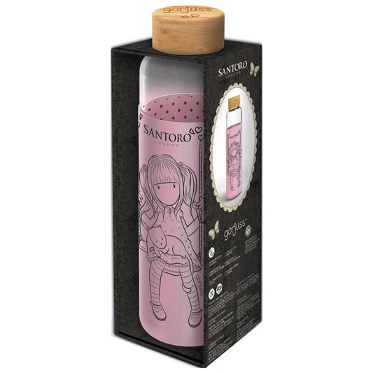 Botella de cristal Gorjuss rosa con funda de silicona en caja regalo