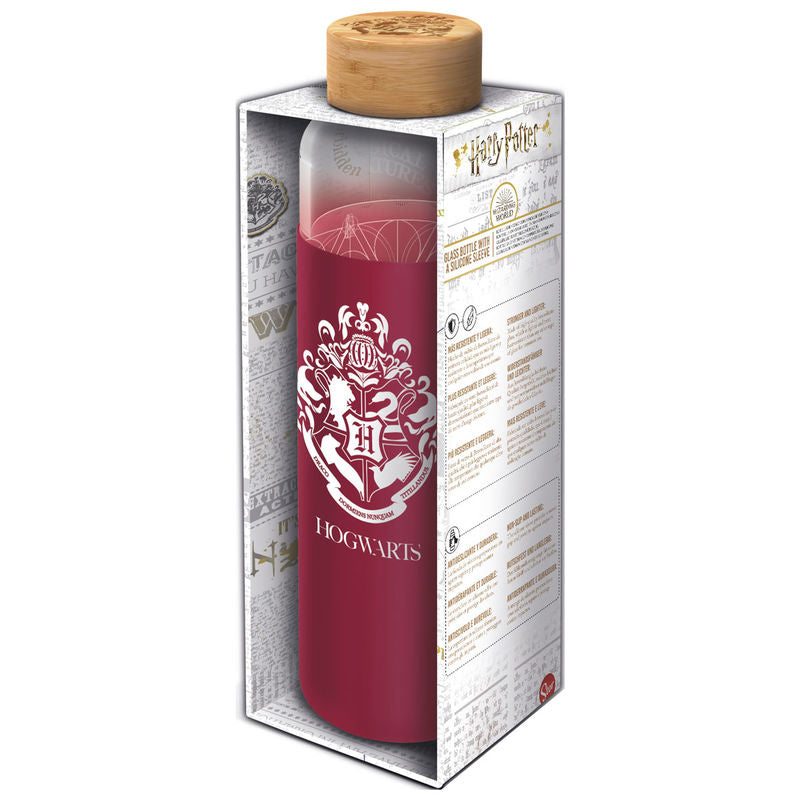 Botella de cristal Harry Potter Hogwarts con funda roja de silicona - 2