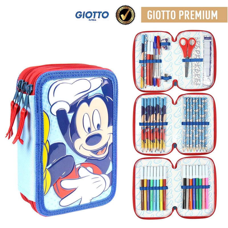 Plumier triple Giotto de Mickey Disney en azul y rojo