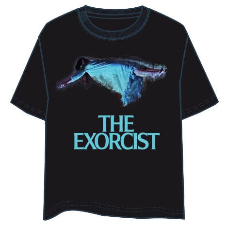 Camiseta negra The Exorcist de manga corta con estampado frontal azul