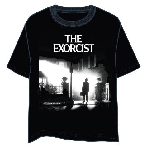 Camiseta negra The Exorcist con estampado frontal en blanco y negro