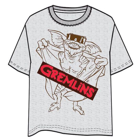 Camiseta gris de Gremlins para adulto con estampado frontal