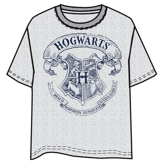 Camiseta gris de Harry Potter con escudo de Hogwarts estampado