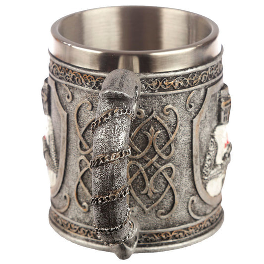 Taza de Caballeros de las Cruzadas con caballero en relieve y asa ornamentada - 3