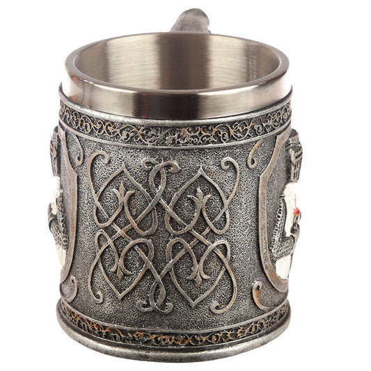 Taza de Caballeros de las Cruzadas con caballero en relieve y asa ornamentada - 5