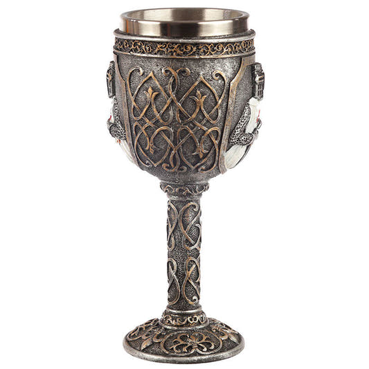 Copa medieval PUCKATOR con caballero cruzado y relieves góticos - 3