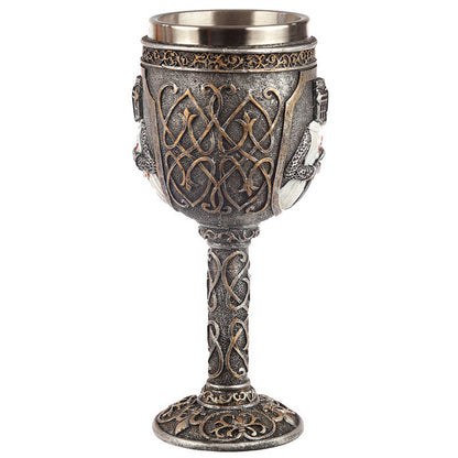 Copa medieval PUCKATOR con caballero cruzado y relieves góticos - 3