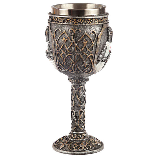 Copa medieval PUCKATOR con caballero cruzado y relieves góticos - 3