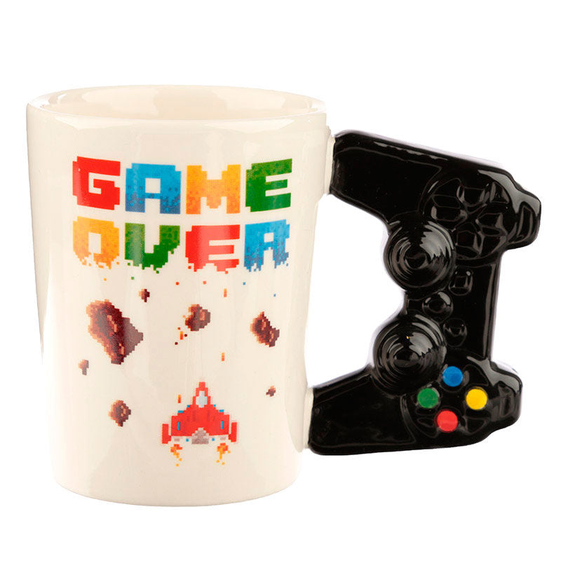 Taza de cerámica Game Over con asa 3D de mando