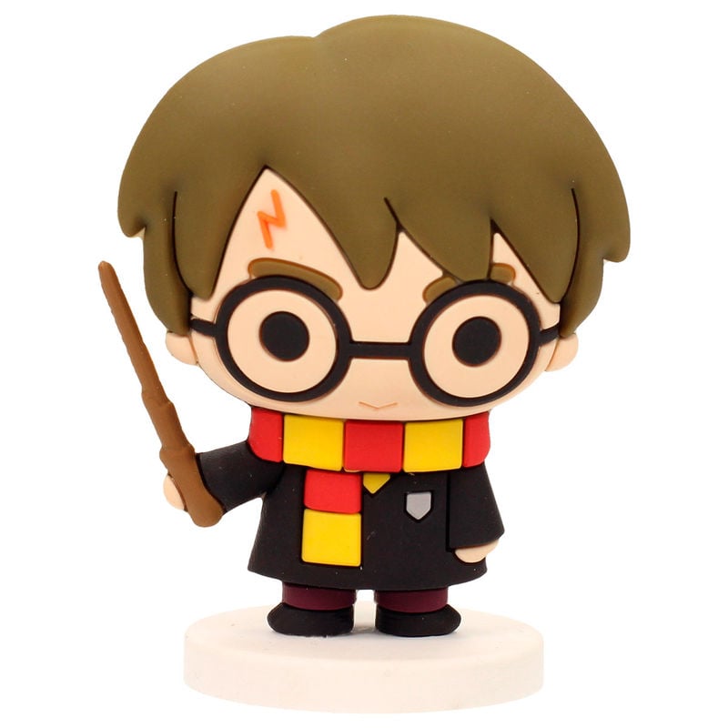 Figura mini de Harry Potter con gafas, varita y bufanda roja y amarilla