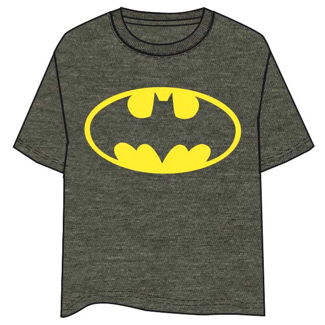 Camiseta gris oscura de Batman con logo amarillo frontal