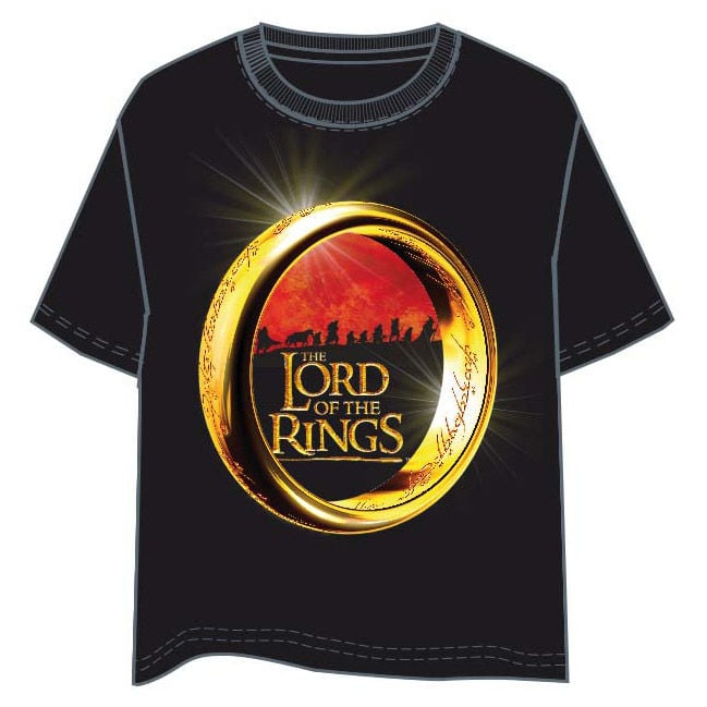 Camiseta negra de El Señor de los Anillos con anillo dorado estampado - 3