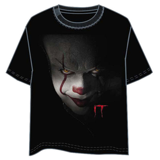 Camiseta negra de IT para adulto con estampado frontal del payaso