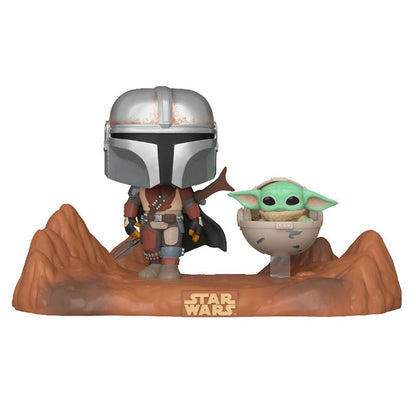 Figura Funko POP! del Mandaloriano y Grogu sobre una base rocosa de Star Wars