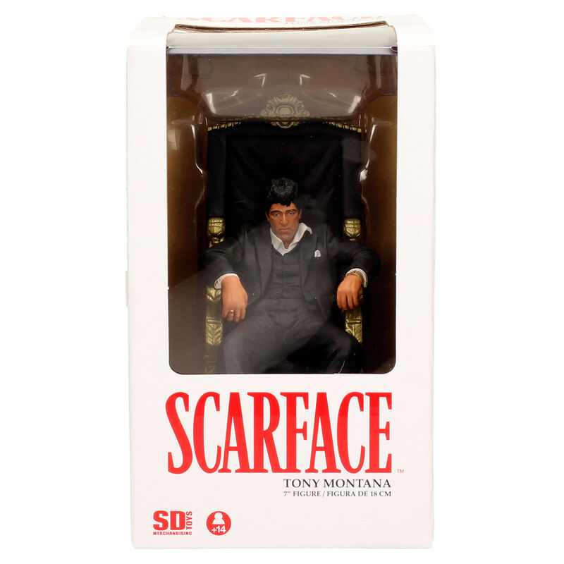 Figura de Tony Montana de Scarface sentado en un sillón negro y dorado - 2