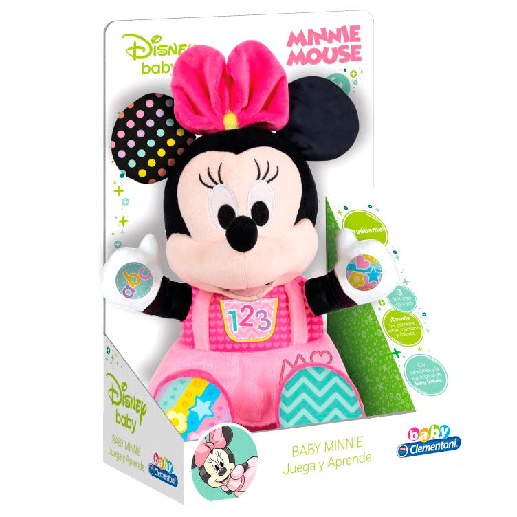 Peluche Baby Minnie Disney con lazo rosa y botones interactivos